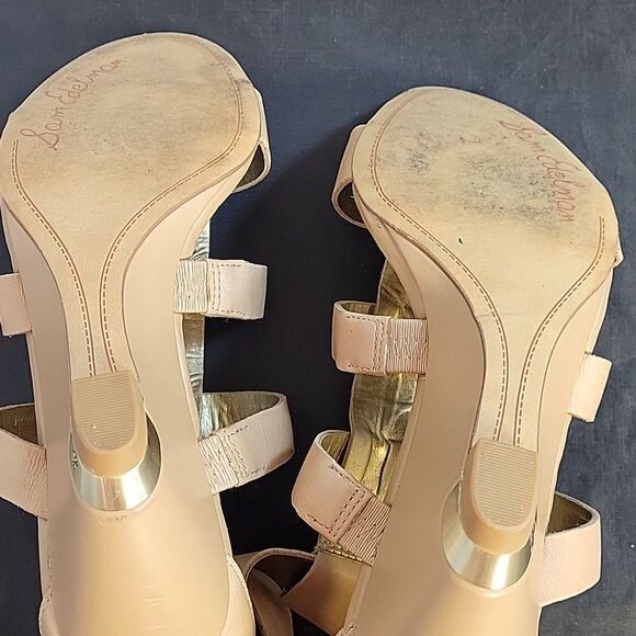 SAM EDELMAN LEATHER WOMEN"S SABRINA GLADIATOR LOW WEDGE LEATHER SANDAL - Picture 12 of 13